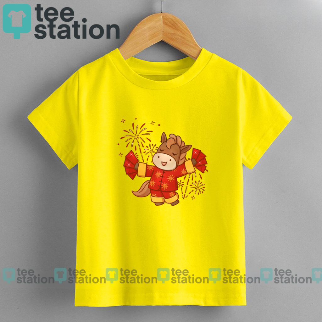 TEE STATION KAOS ANAK KUDA KEMBANG API LUCU FIREWORKS HORSE TAHUN BARU IMLEK SINCIA KIDS T-SHIRT FAS