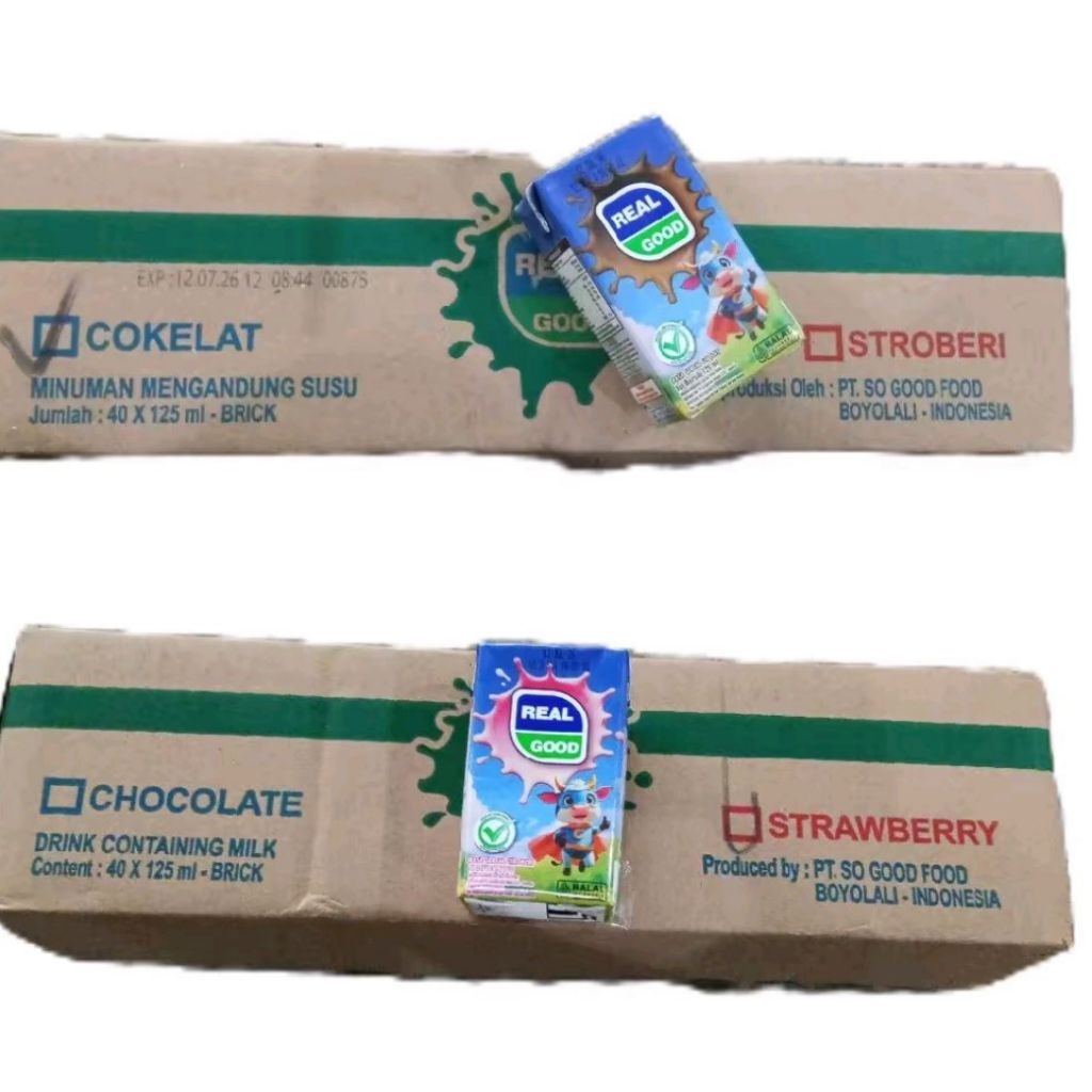 1 DUS SUSU UHT REAL GOOD RASA COKELAT | STROBERI NETTO 125 ML x 40pcs murce