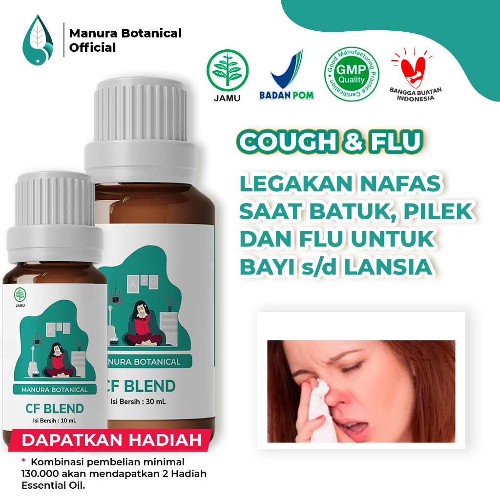 MANURA CF Blend Cough Flu Humidifier Essential Oil Alami Batuk Pilek dan Flu Therapeutic Grade