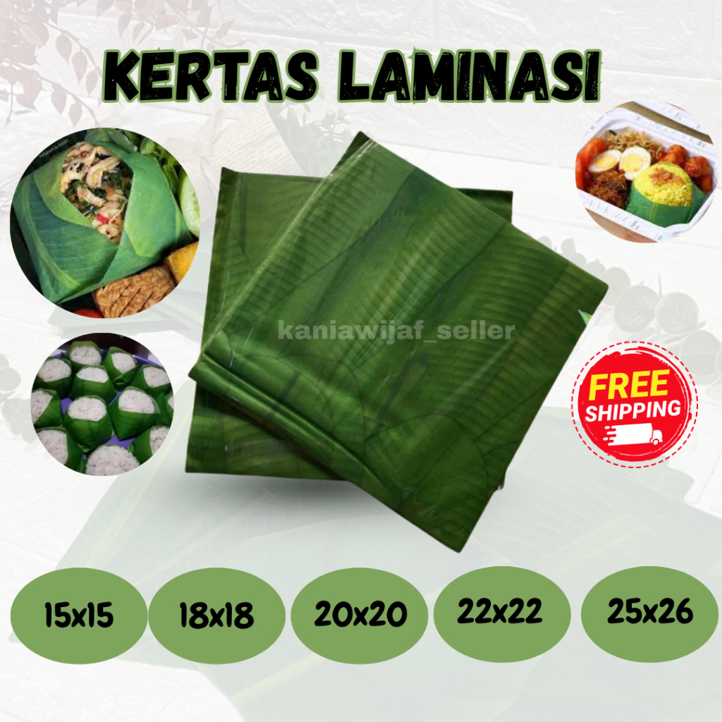 Kertas Nasi Laminasi Anti Lengket ~ Motif Daun Pisang isi 50 lembar