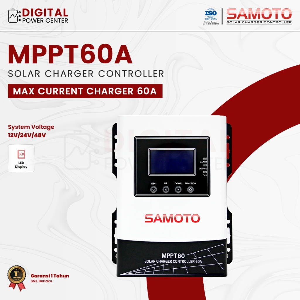 SAMOTO Solar Charge Controller MPPT 60A Charger 12V 24V 48V SMT MPPT60