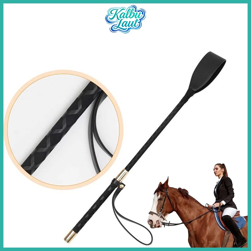 Cambuk Kulit Hitam 60cm Panjang Ringan Fleksibel Dengan Pegangan Untuk Olahraga Berkuda Pengajaran
