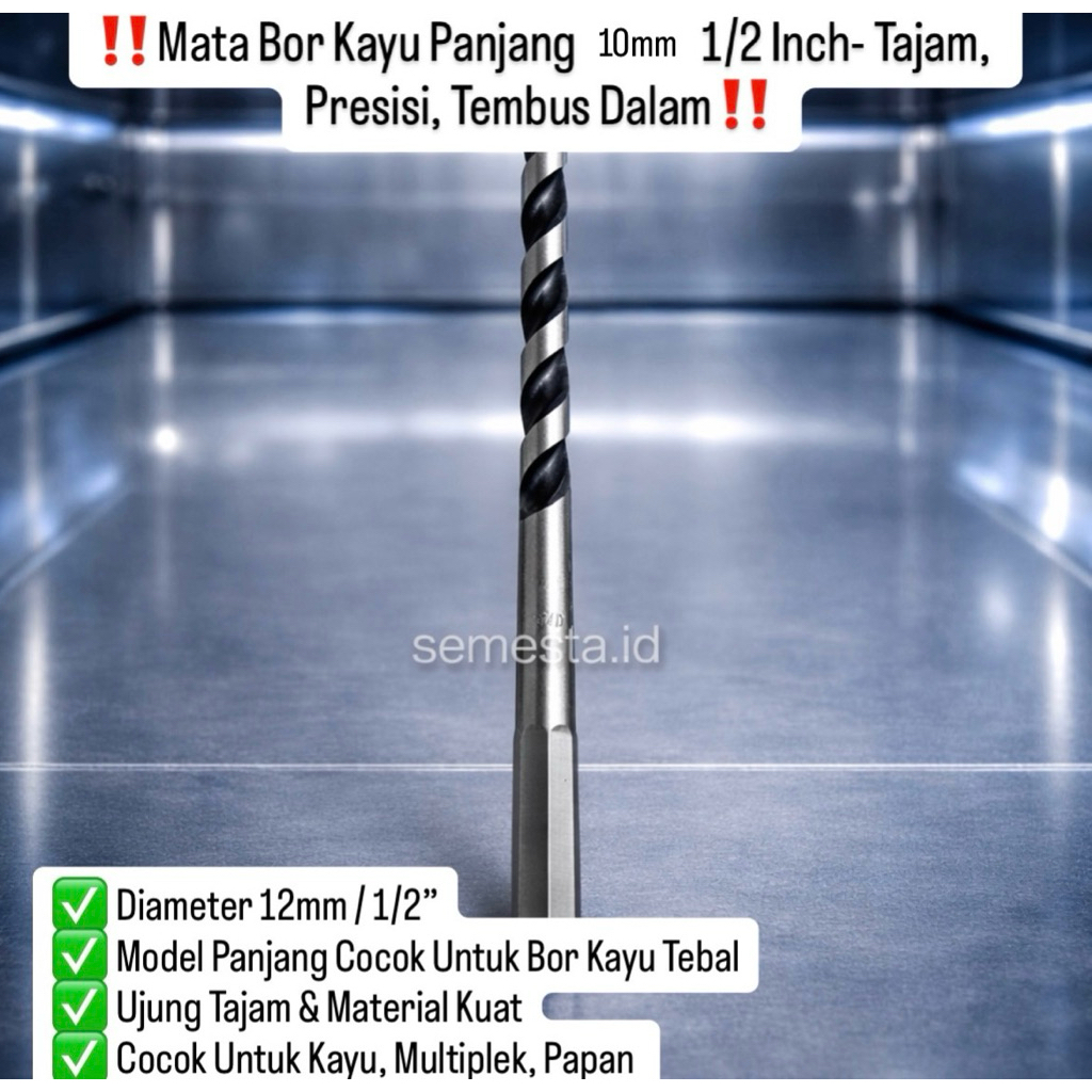 Mata Bor Kayu Auger Bit 10mm (1/2 Inch) Panjang – Tajam, Tembus Dalam & Presisi Tinggi | Auger Bit K
