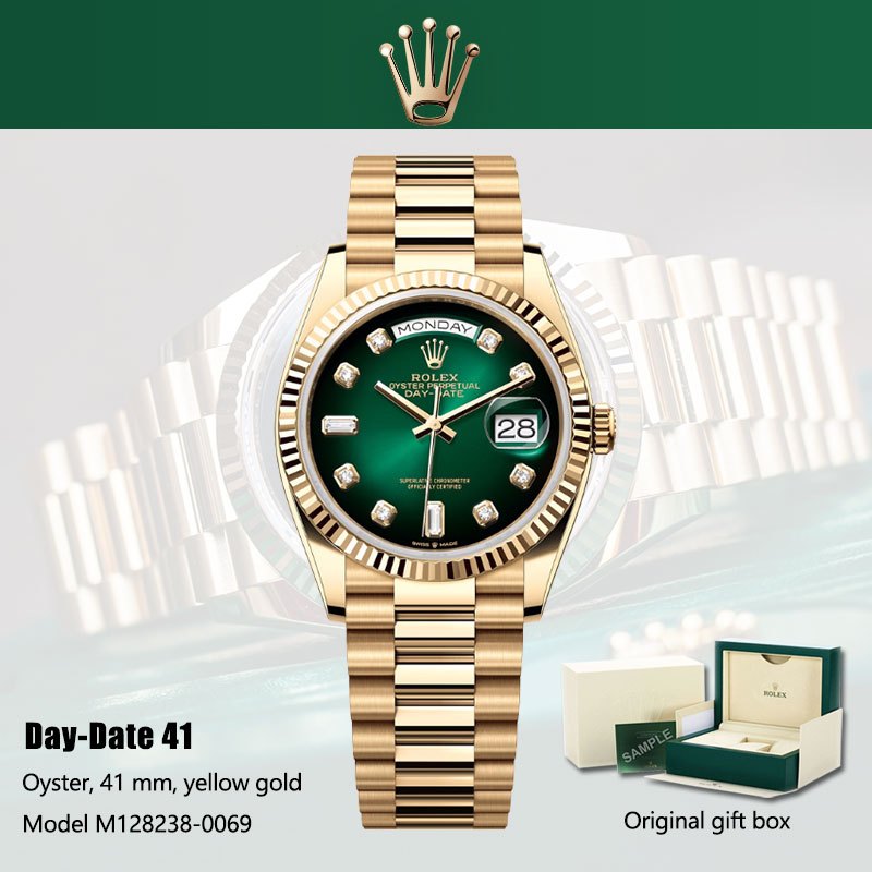 [Rolex watch] 100% original Jam tangan rolex pria Day-Date Series M128238-0069 Baru Gold Oystersteel