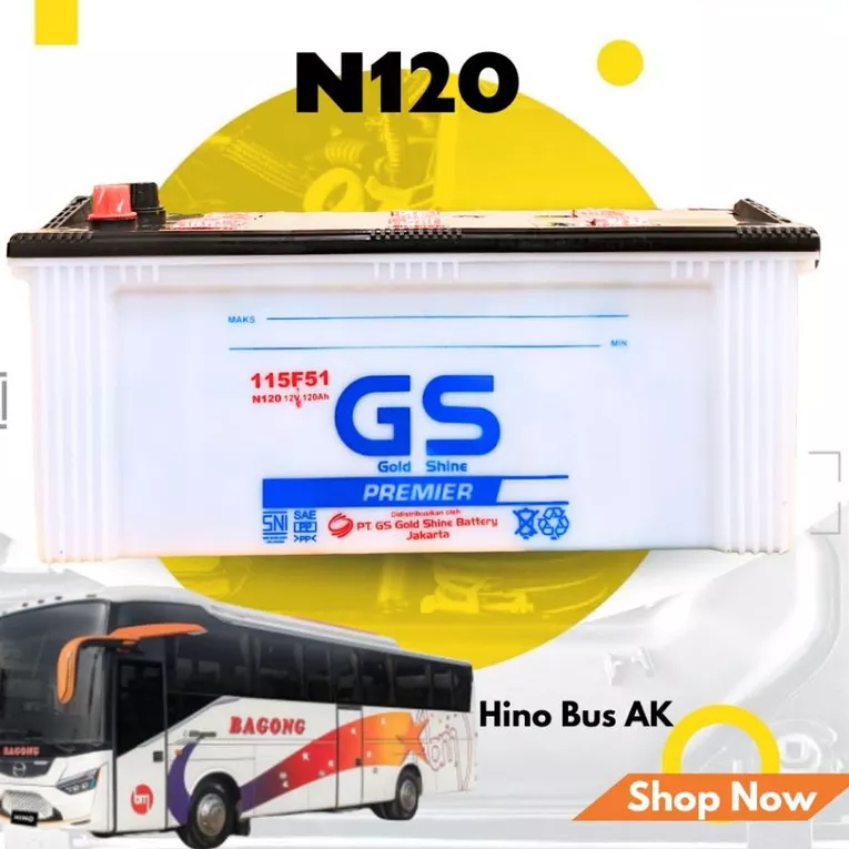 AKI N120 PREMIER GS GOLD SHINE 12V-120AH TRUK NISSAN, HINO, MITSUBISHI, GENSET, KAPAL, GRADER, EXCAV