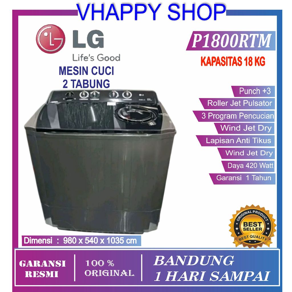 Mesin cuci LG 2 tabung 18 kg P1800RTM P 1800 RTM 1800RTM P1800  GARANSI RESMI