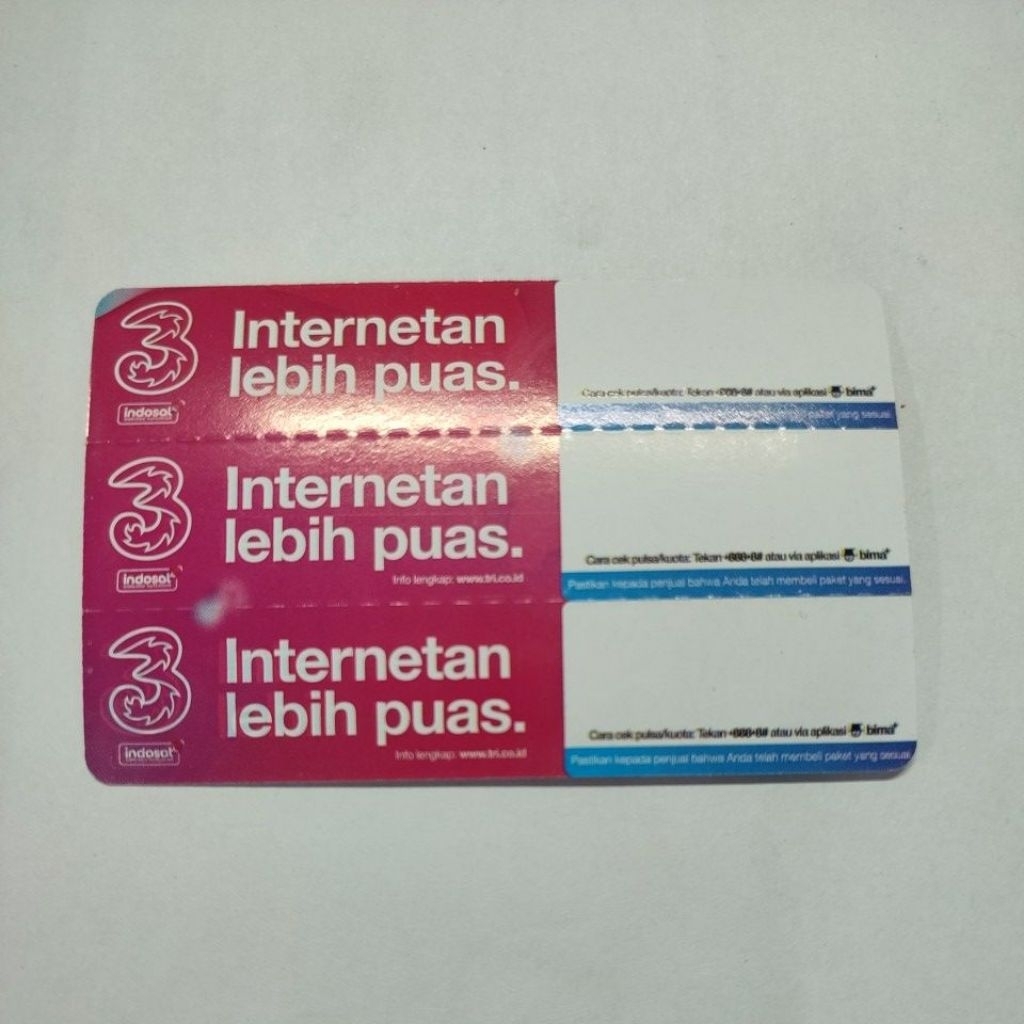 kertas Voucher Tri kosongan area Aceh & SUMUT