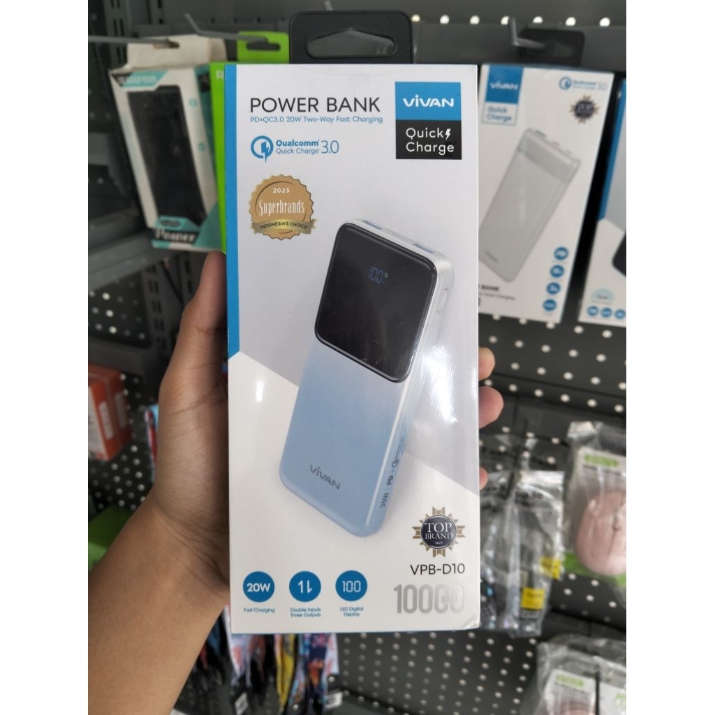 Vivan VPB-D10 Power Bank 10000mAh 20W QC Type-C PD LED Display 3 Port