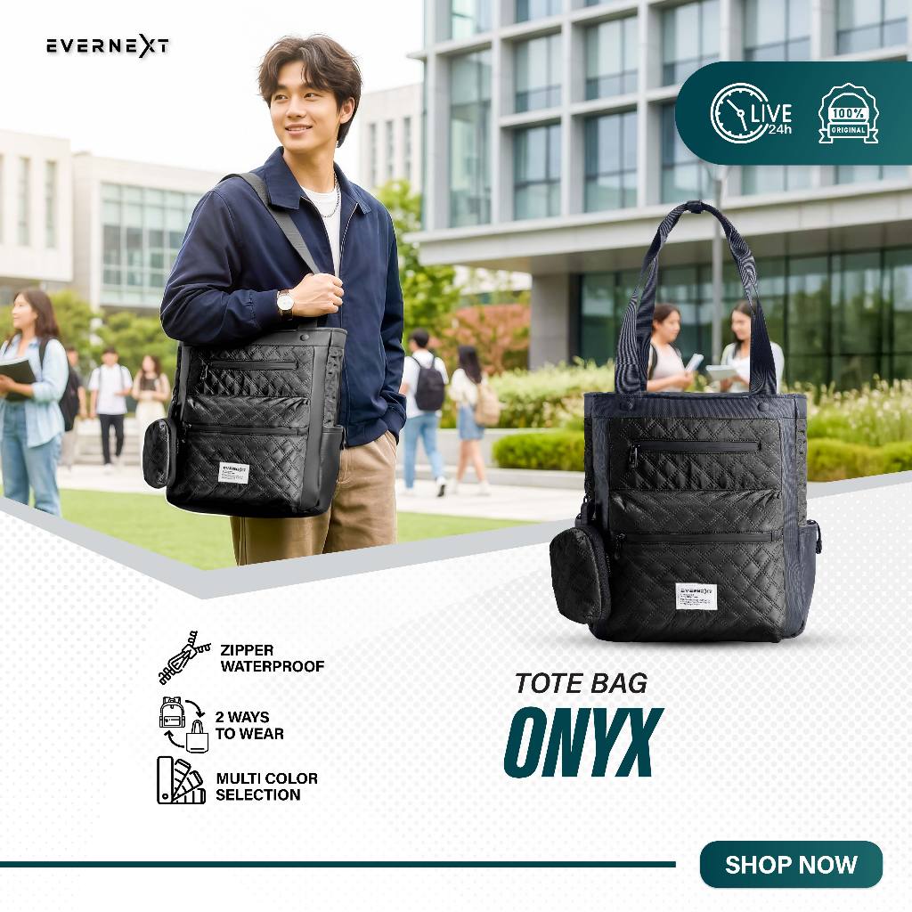 Evernext - Totte Bag Laptop Pria Wanita Tote Bag Kuliah Tas Jinjing Tas Ransel Laptop Tote Bag Onyx