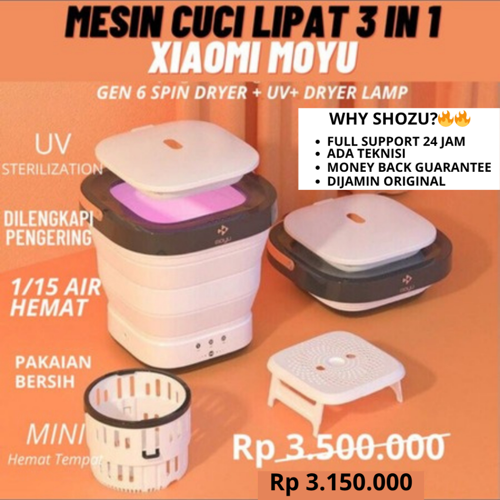 Xiaomi MOYU Mesin Cuci Portable Folding Travel Washing Machine UV Dryer Gen6 XPB08-F2G