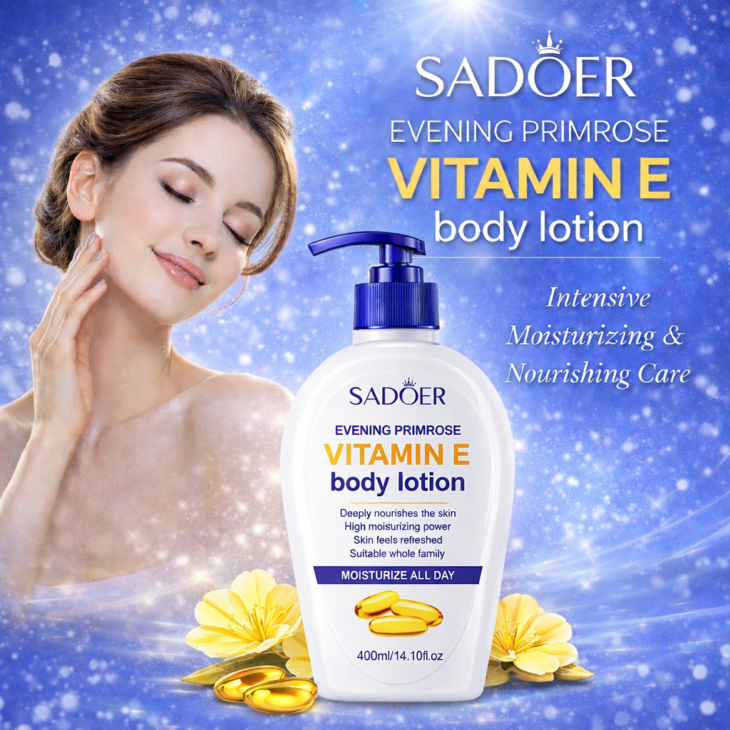 SADOER Evening Primrose Vitamin E Body Lotion 400ml Pelembap untuk Kulit Kering Normal Wajah Glowing