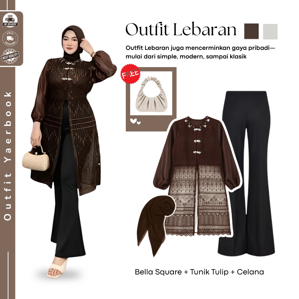 Aurel Setelan Outfit Kondangan Wanita( ( Bella Square + Brukat Tulip + Celana Cutbray ) Oneset Konda