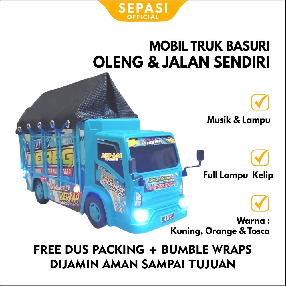 MAINAN ANAK TRUCK BASURI OLENG JUMBO MUSIK DAN LAMPU TRUK OLENG REALISTIK MUSIK TELOLET MINIATUR