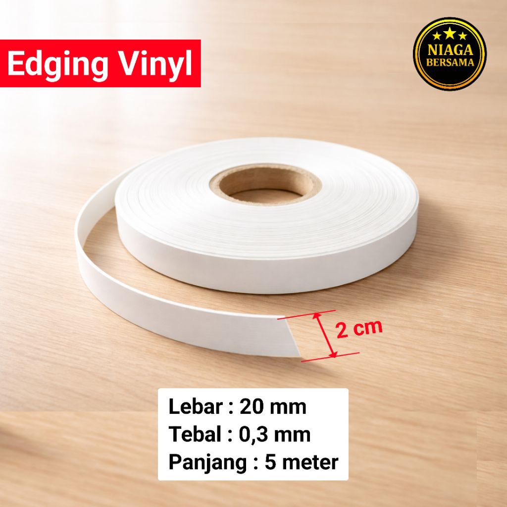 Edging Vinyl Putih 20 mm 5 Meter | List PVC Tepi Kayu MDF Furniture