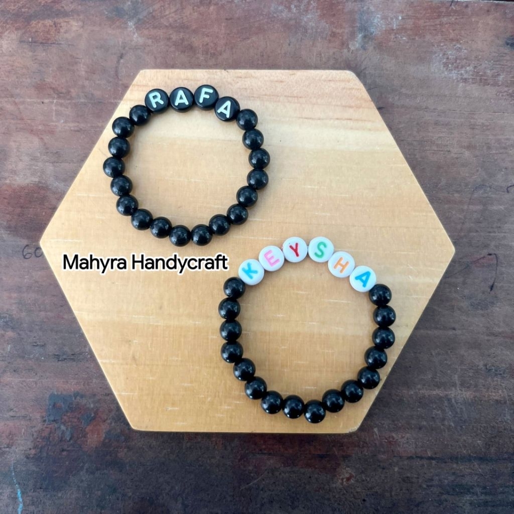 Gelang Bayi Anak dan Dewasa Custom Nama MANIK HITAM Aksesoris Gelang Custom