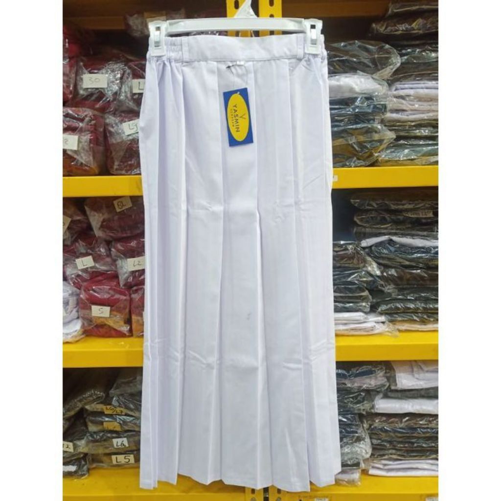 [Terlaris] H&N Rok Panjang Sekolah PUTIH Plisket/Rempel SD/MI/SMP - Karet Pinggang Bahan Drill Anti 