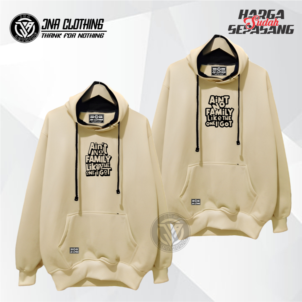 Hoodie Sweater Couple Pasangan Terbaru Warna Cream Sablon Family Bahan Quality Premium Distro