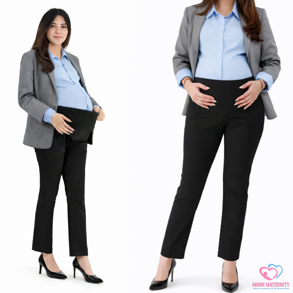 Celana Hamil Kerja Model Basic Lurus Bahan Katun Stretch