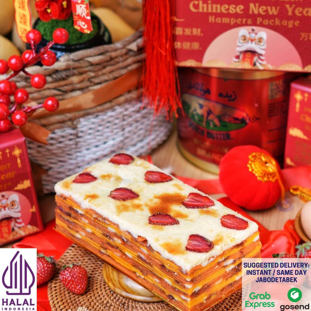 Lapis legit premium Strawberry Cheesecake 18X9 Orilla Bakery Full Wisman Gluten Free Kuning Telur Om