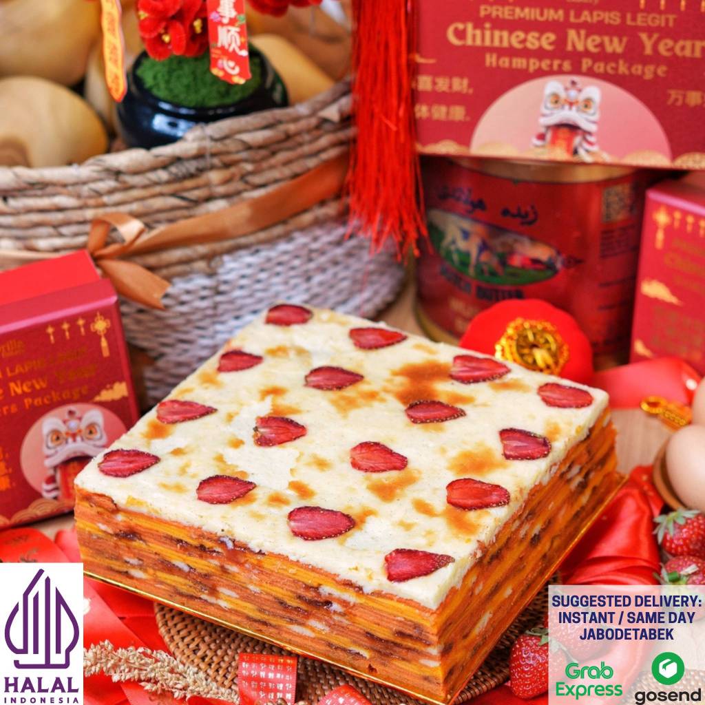Lapis legit premium Strawberry Cheesecake 18X18 Orilla Bakery Full Wisman Gluten Free Kuning Telur O