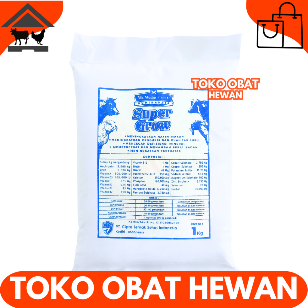 MIX MASTER PREMIX SUPER GROW 1KG - Premix Ternak Pemacu Pertumbuhan Penggemukan Sapi Kambing Kelinci