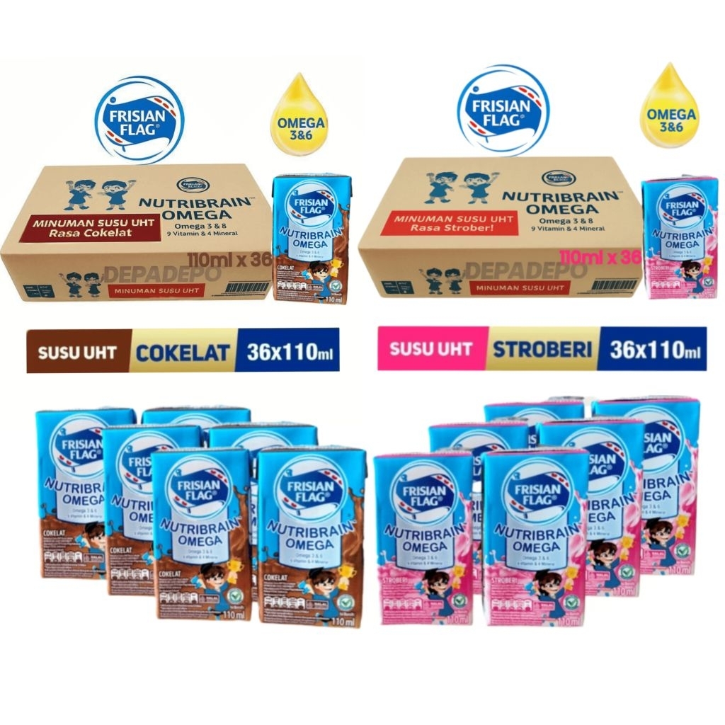 Frisian Flag Susu UHT 110ml 36Pcs 1 Dus  Coklat | Plain | Stroberi