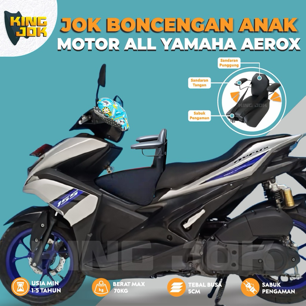 KING.JOK Jok Boncengan Anak Motor Aerox Plus Besi Sandaran Tangan, Sandaran Punggung & Safetybelt