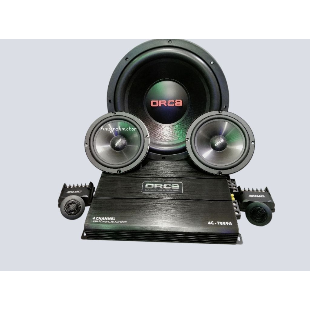 Paket audio mobil Full set ORCA subwoofer split power 4 Chanel
