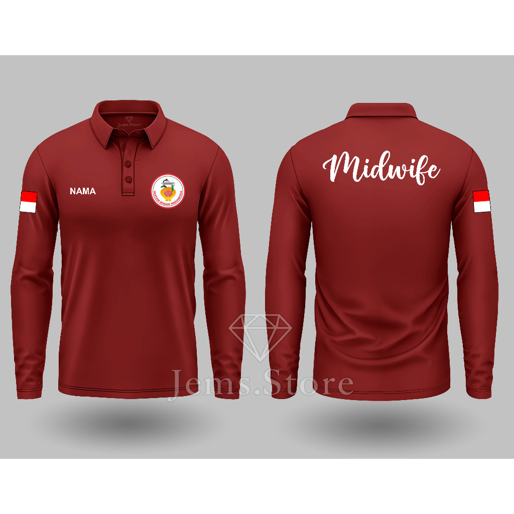 KAOS POLO LENGAN PANJANG KAOS KERAH MIDWIFE IBI IKATAN BIDAN INDONESIA BAJU WANITA BAHAN PREMIUM