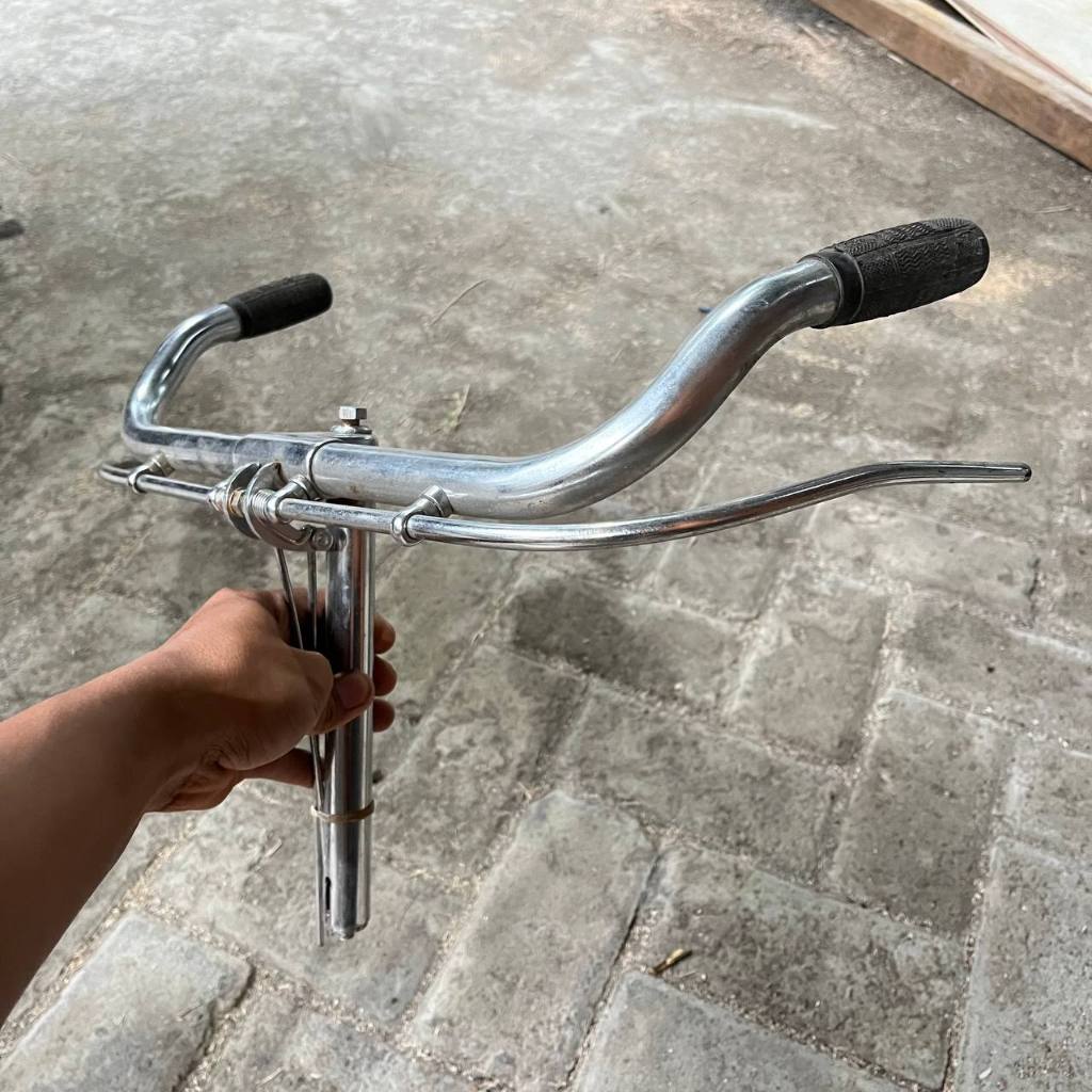 Setir sepeda kebo ontel perang unto jadul set dengan handle rem dan handgrip nos kuat dan kokoh