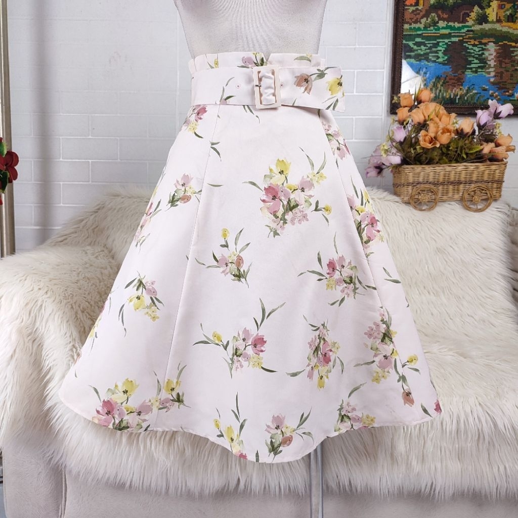 rok motif bunga flare skirt vintage skirt rok vintage