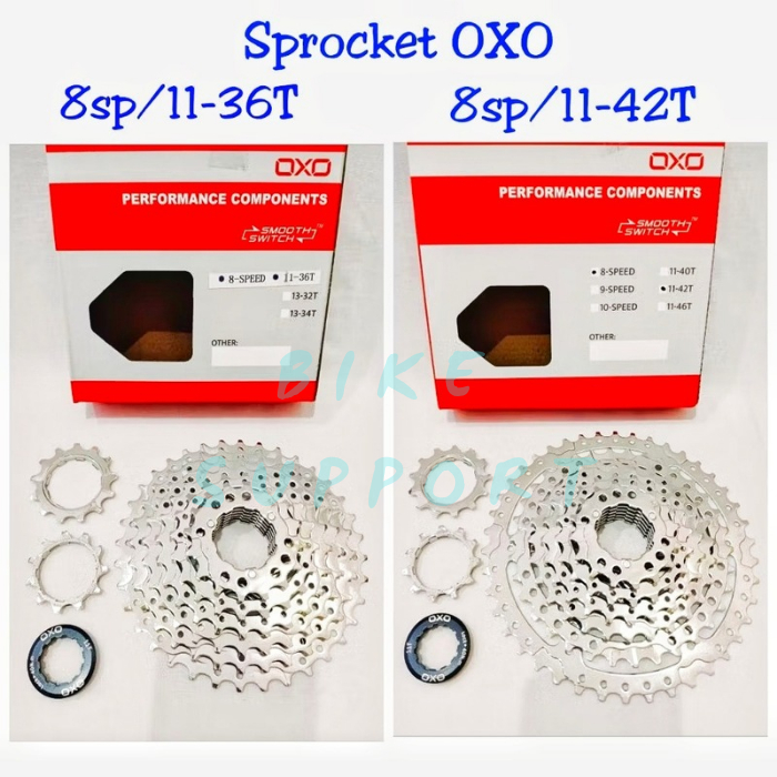 OXO Sprocket 8 Speed 11-36T & 11-42T Cassete Slop Chrome Gir Belakang Sepeda Susun 8 Krom