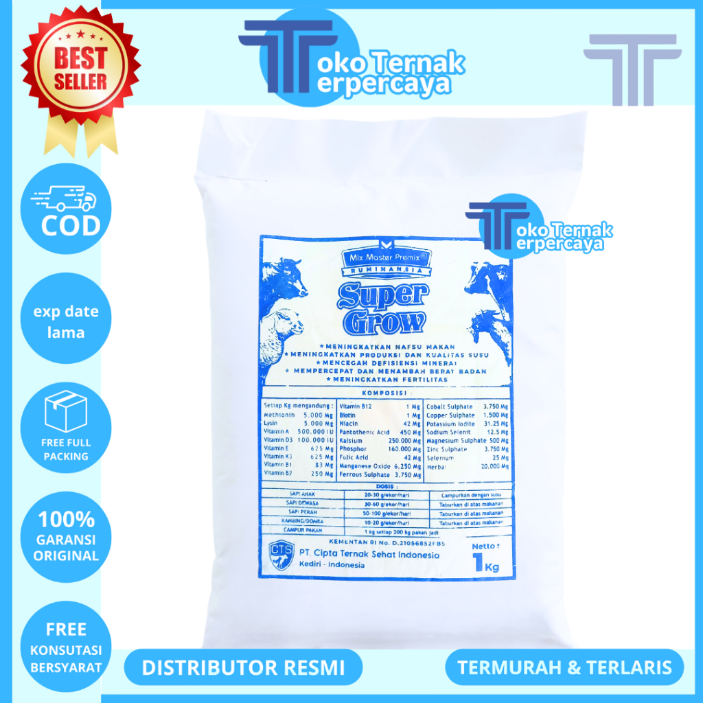 MIX MASTER PREMIX SUPER GROW 1KG - Premix Ternak Pemacu Pertumbuhan Penggemukan Sapi Kambing Kelinci