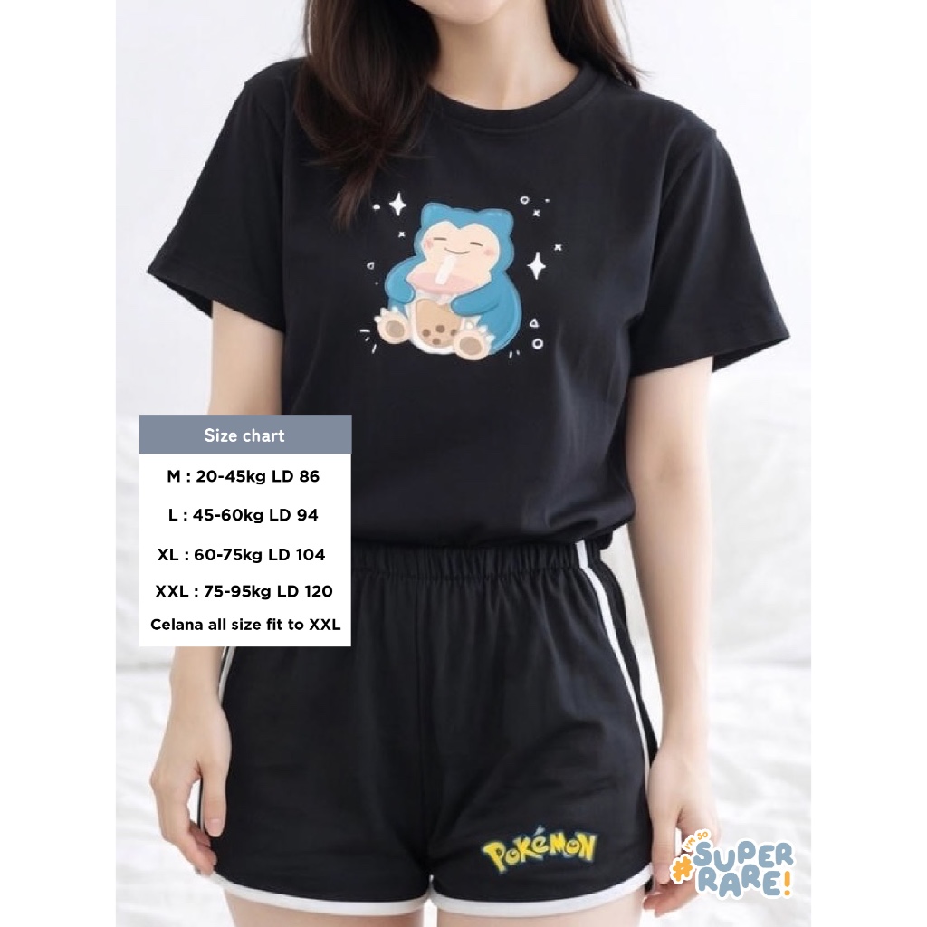 SUPER RARE - Baju Tidur Wanita POKEMON - [PROMO] Setelan Kaos Celana Oversize Korea Motif Kartun Cot