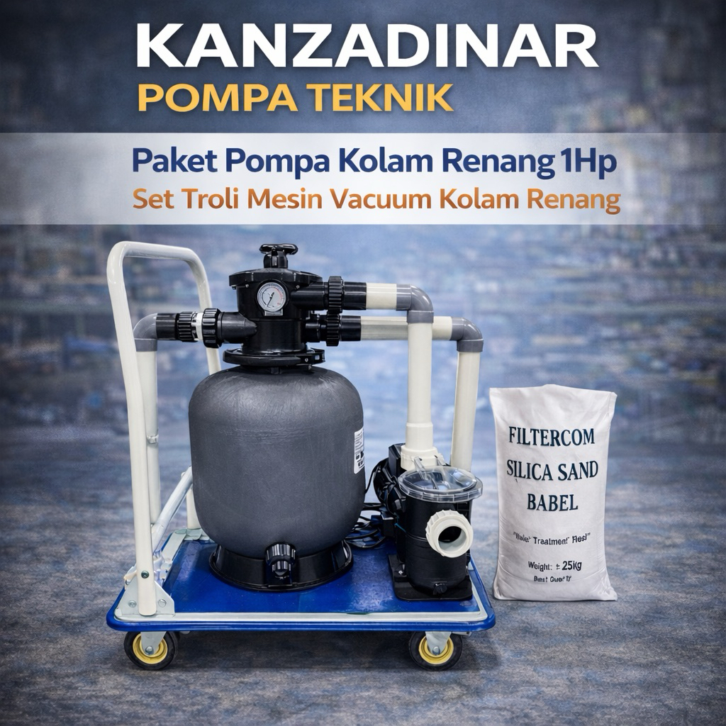 Paket Pompa Kolam Renang 1Hp Set Troli Mesin Vacuum Kolam Renang