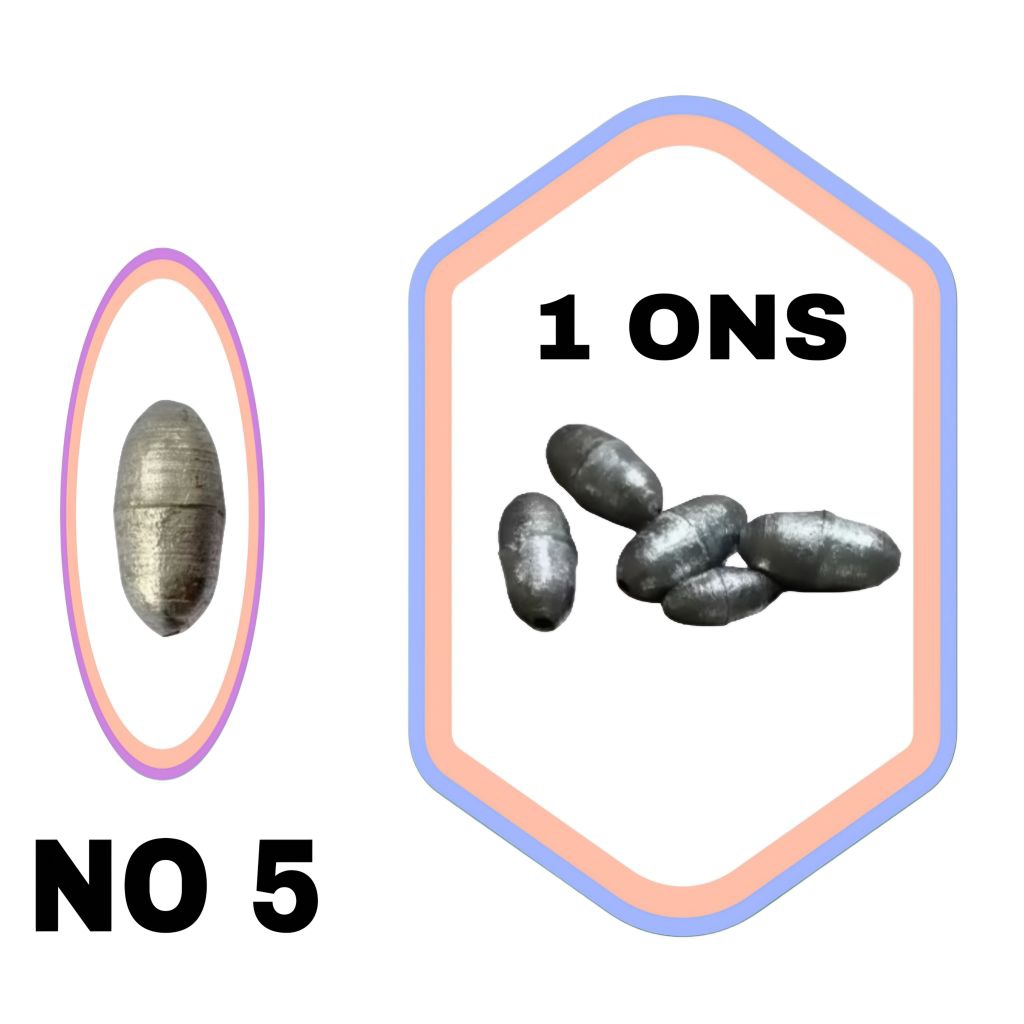[ PAKET 1 ONS ] Timah Pancing Model Melinjo No.5 - Berat 23,1g | Ukuran panjang 25,5mm & ketebalan 1