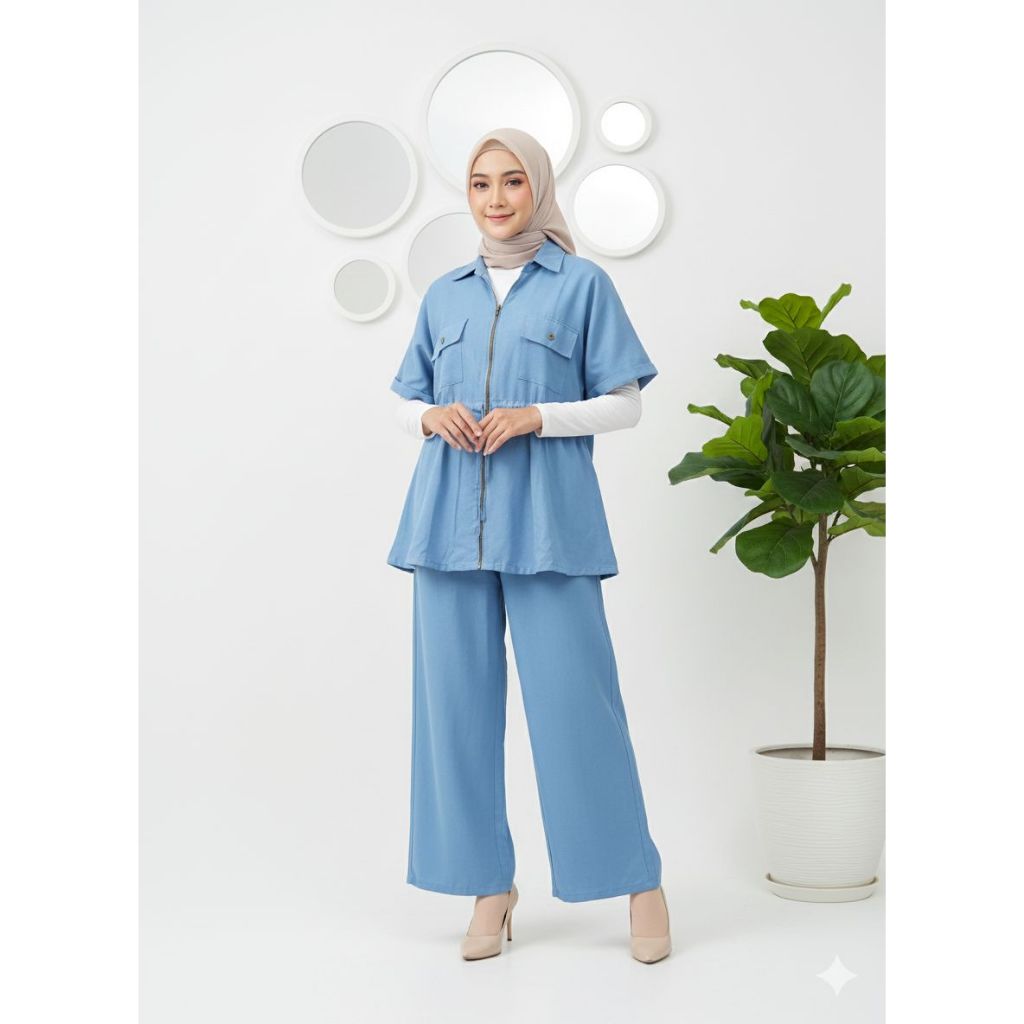 Alyssa Denim One Set Wanita Jeans Kulot & Atasan terbaru