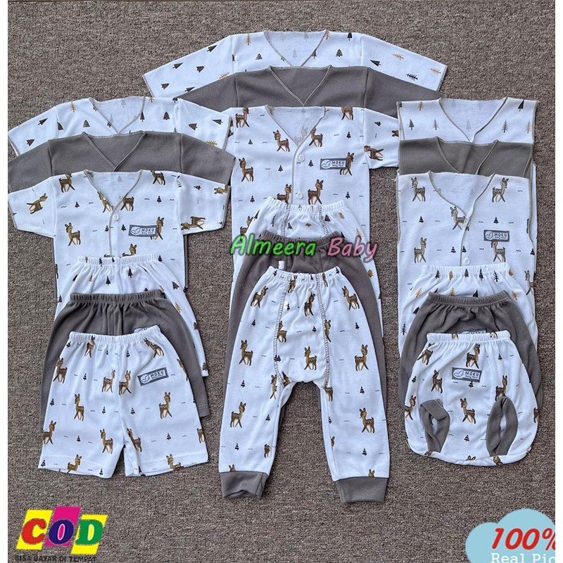 Isi 18 PCS Baju dan Celana Bayi Baru Lahir Paket Lahiran Series Coklat Usia 0-3 Bulan Almeera Baby a