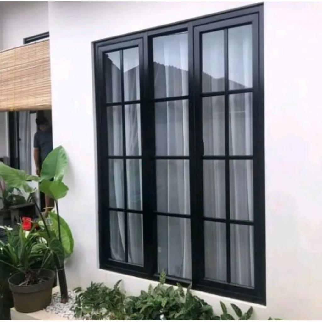 kusen+jendela alumunium 3inch 2 daun aktif tengah kaca mati complit tersedia dengan bermacam ukuran 