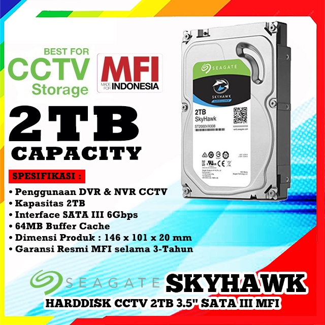 Harddisk Seagate Skyhawk Surveillance 3.5" SATA III MFI - HDD Internal CCTV 2TB