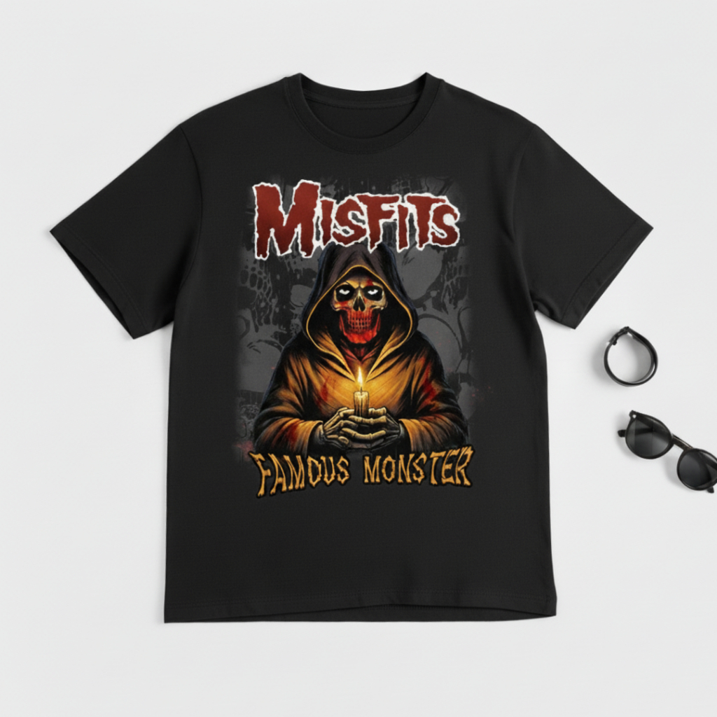 Misfits Tshirt Band Famous Monster Bigsize Hitam Jumbo Oversize Lengan Pendek Gazfer
