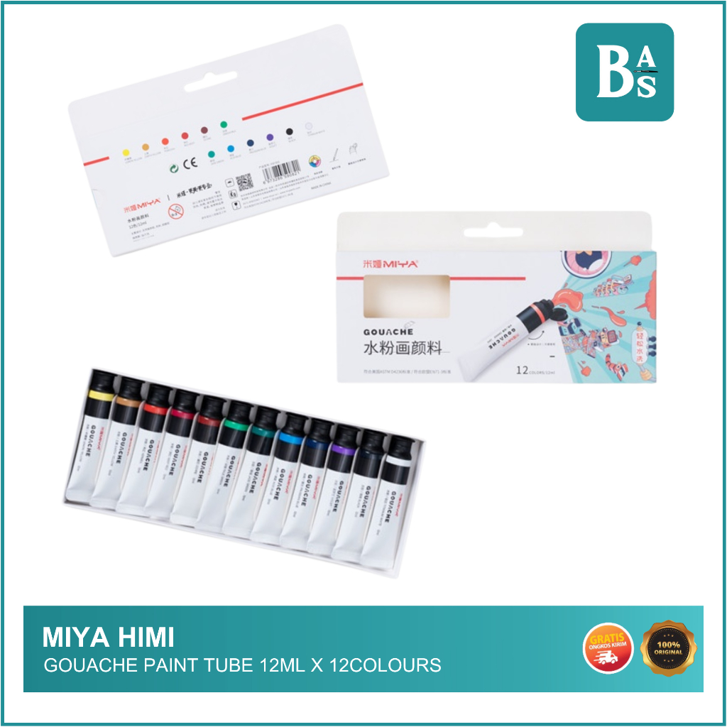 MIYA HIMI Gouache Paint tube 12ml x 12colours (Kemasan Baru)
