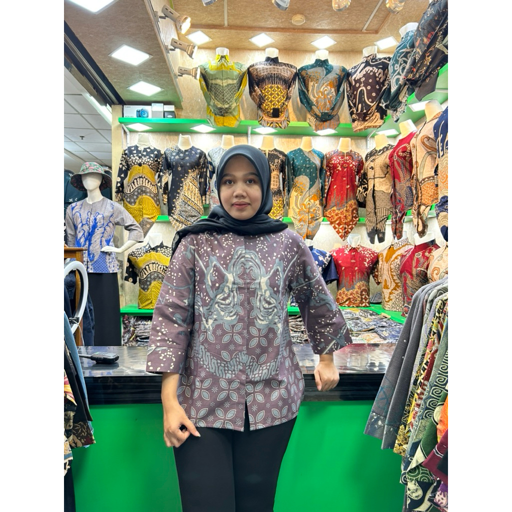 Blouse BATIK Atasan Wanita MERANTI LILAC Katun Halus Lapis Trikot BY BATIK RAMA