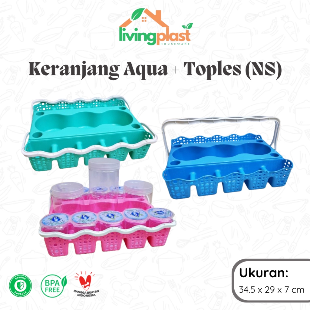 Keranjang Aqua + Toples NS / Keranjang Gelas Minuman / Rak Gelas Aqua Plastik / Rak Toples Serbaguna