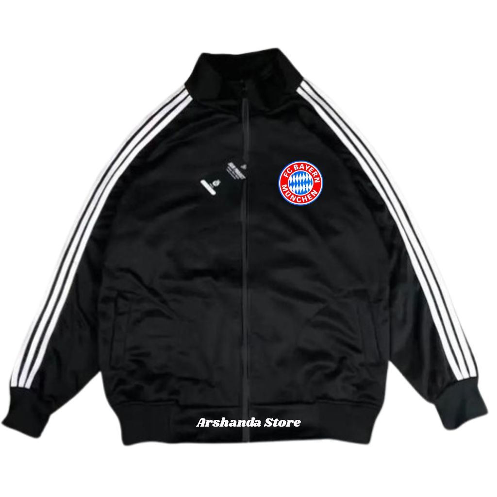 Track Jacket Unisex Black With White Stripe Bayern Munchen