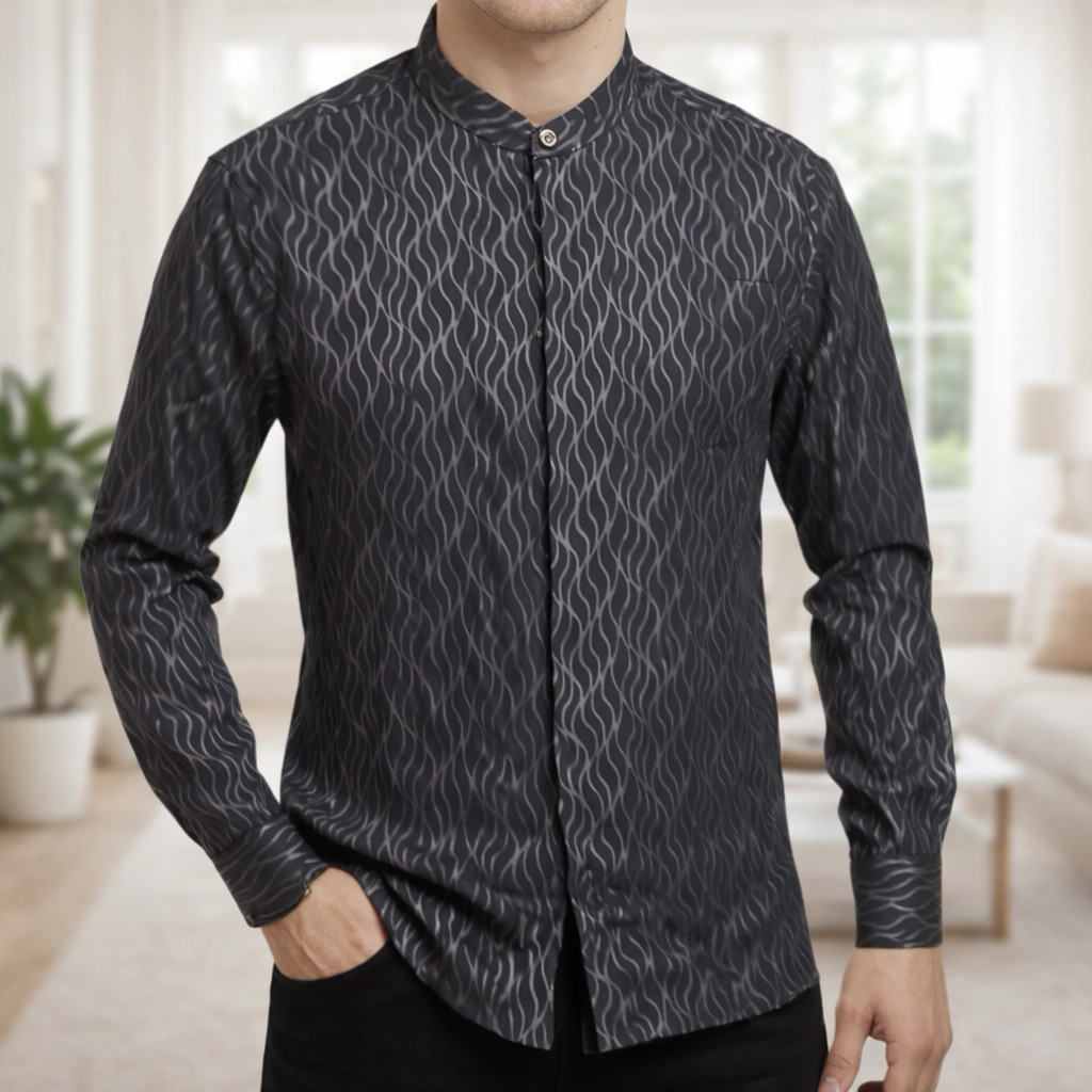 BAJU KOKO MUSLIM PRIA LENGAN PANJANG WARNA HITAM ELEGANT BAHAN ADEM KAIN JATUH COD