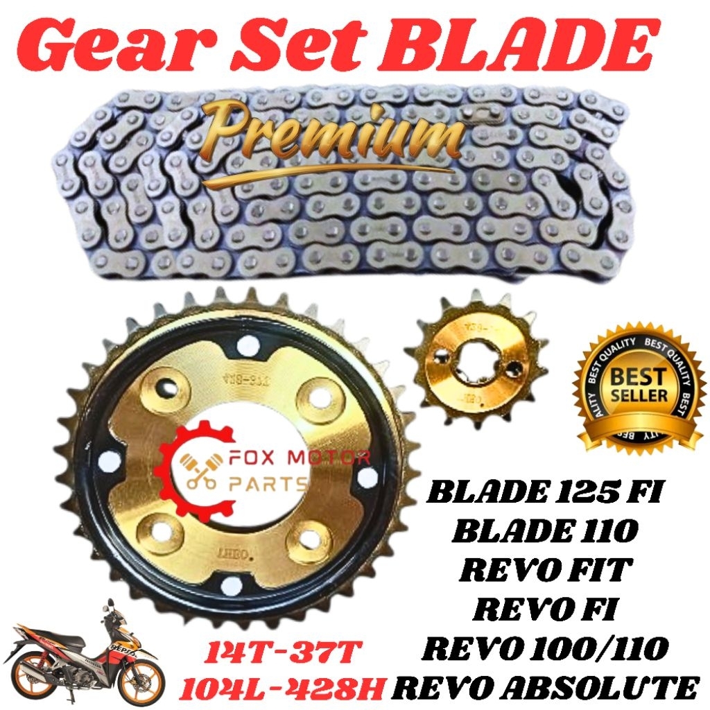 GEAR GIR GER SET PAKET BLADE NEW 125 REVO ABSOLUTE REVO FI REVO FIT MODEL SSS GOLD UKURAN 14-37 BAHA