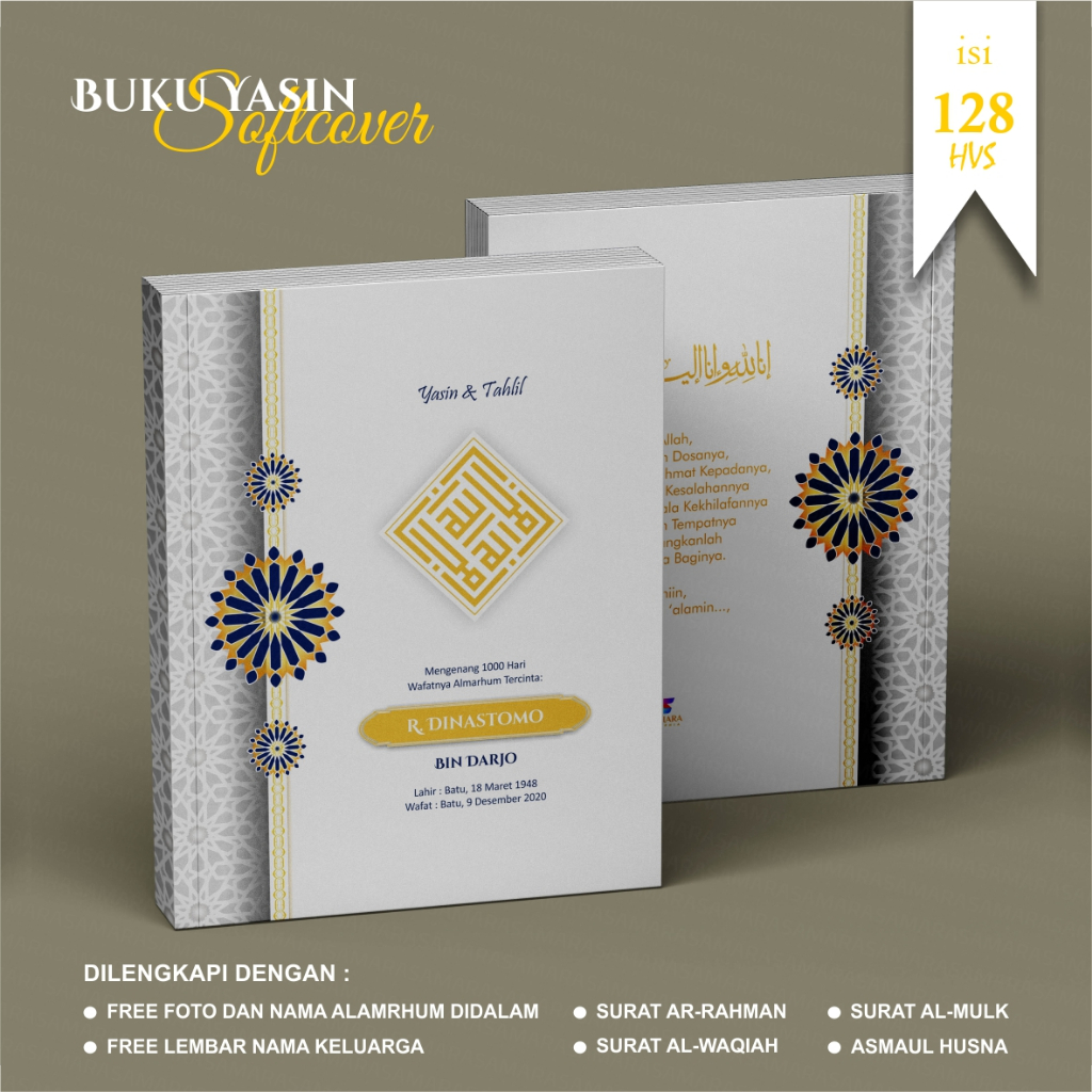PAKET 10 PCS Buku Yasin dan tahlil custom PRIMROSE 1 Souvenir tahlilan lengkap foto almarhum 40 hari
