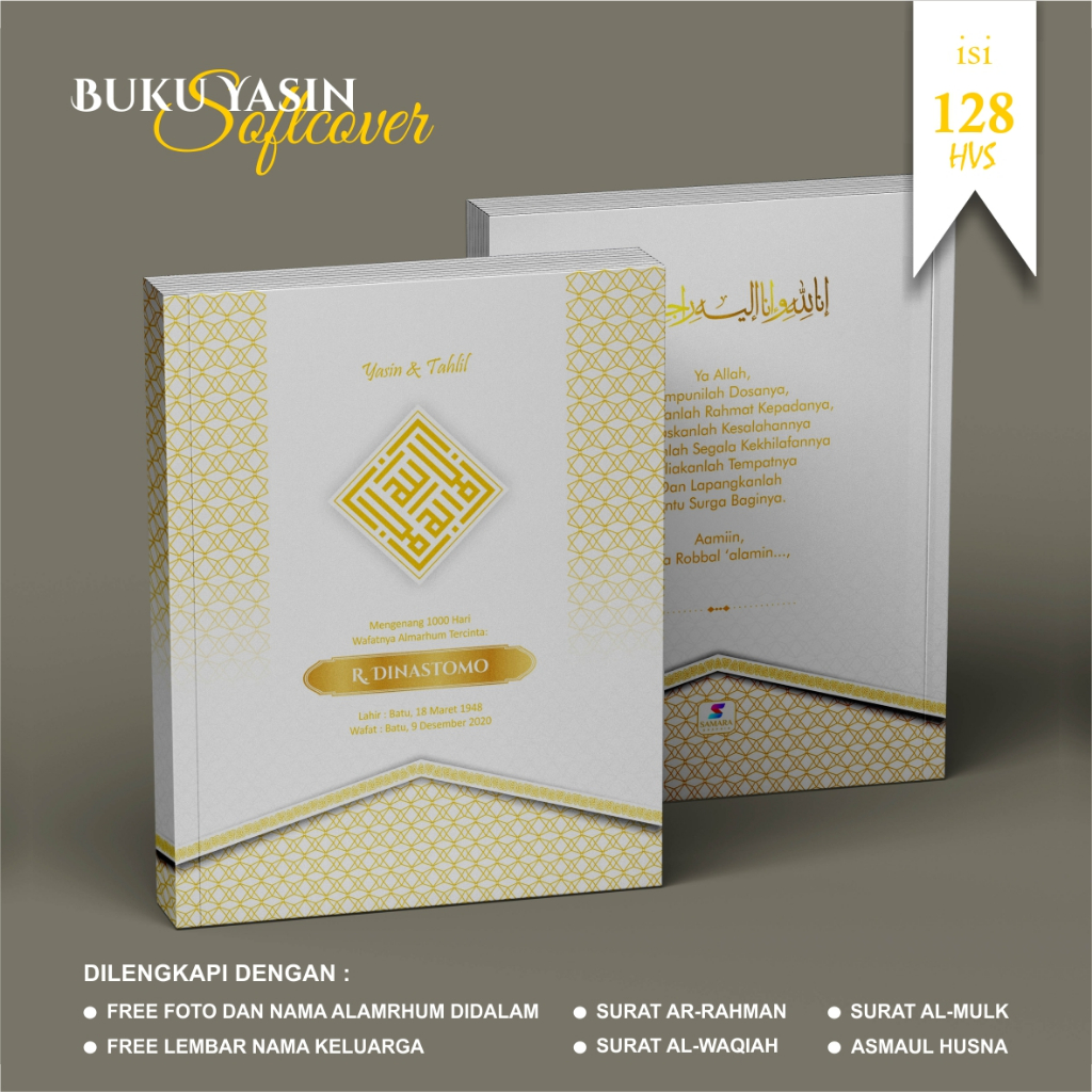 PAKET 10 PCS Buku Yasin dan tahlil custom PRIMROSE 3 Souvenir tahlilan lengkap foto almarhum 40 hari