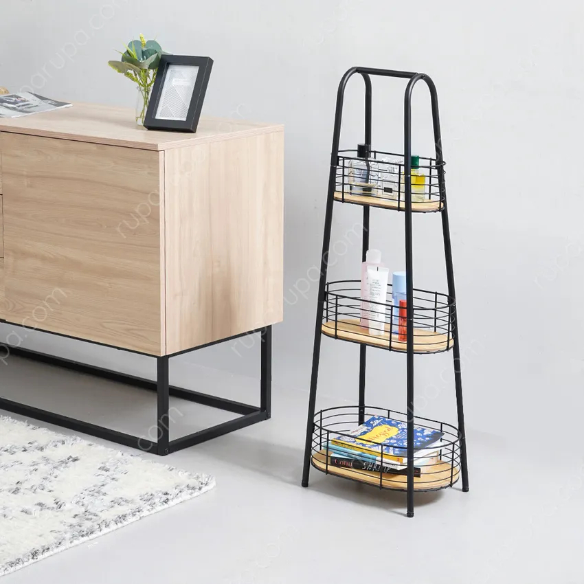 Informa Weldon Rak Penyimpanan Serbaguna Multifungsi Kayu Steel Besi 3 Tingkat Hitam 3 Tier Rack